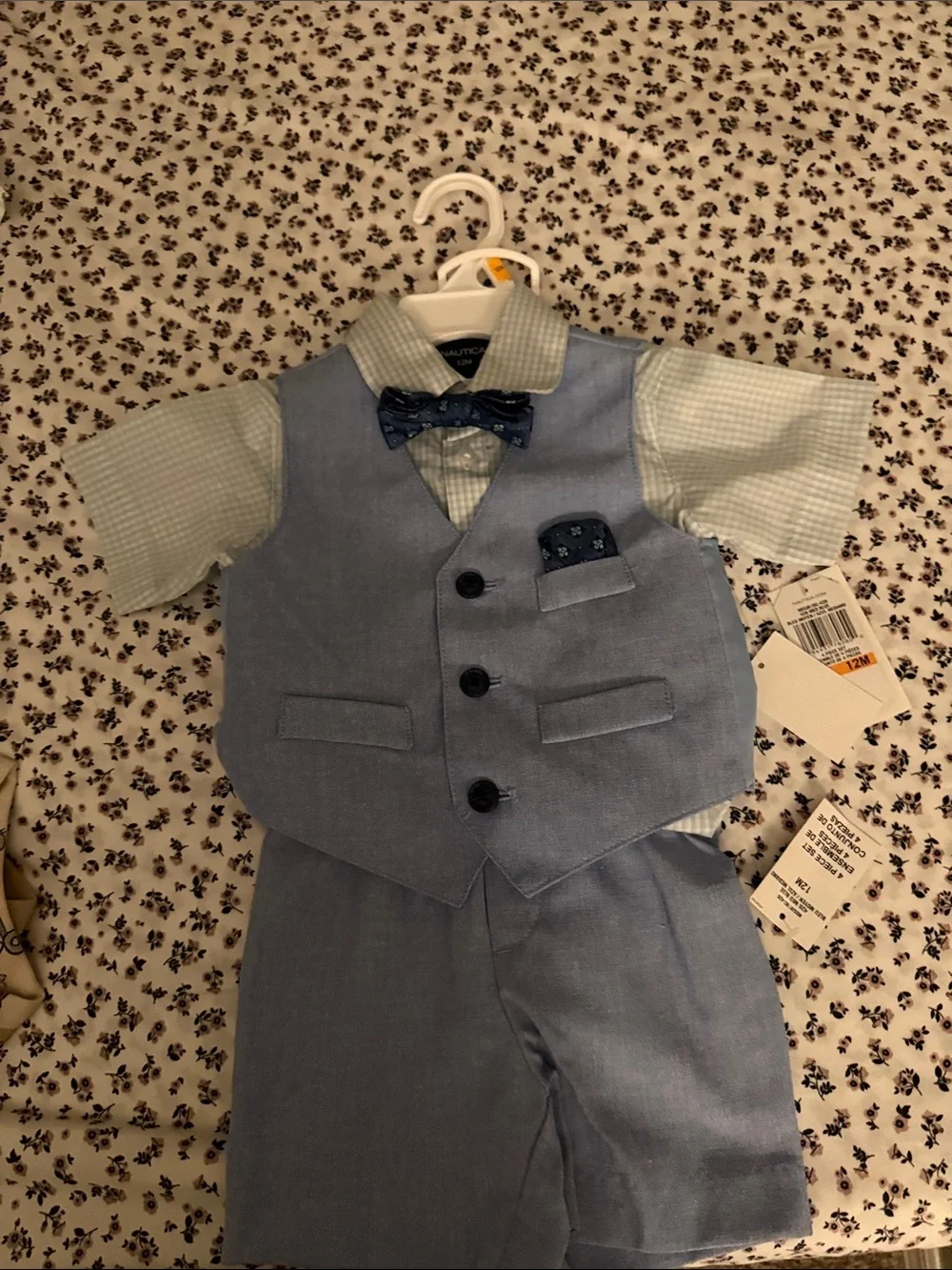The Children's Place Light Blue Boys' Vest & Shorts Set with Navy Bow Tie